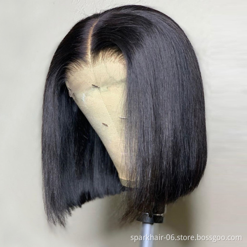 Fashion Style 8 Inch Peruvian Human Hair Lace Front Closure Short Bob Wig Wholesale Straight Human Hair Bob Peruvian Wigs